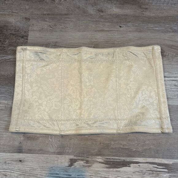 Vintage Carnot-ette Satin Corset Cream Floral Jacquard Boned Bustier L